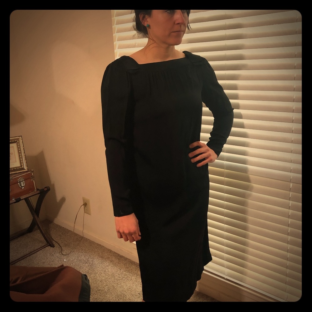 Black silk dress with bows on shoulders